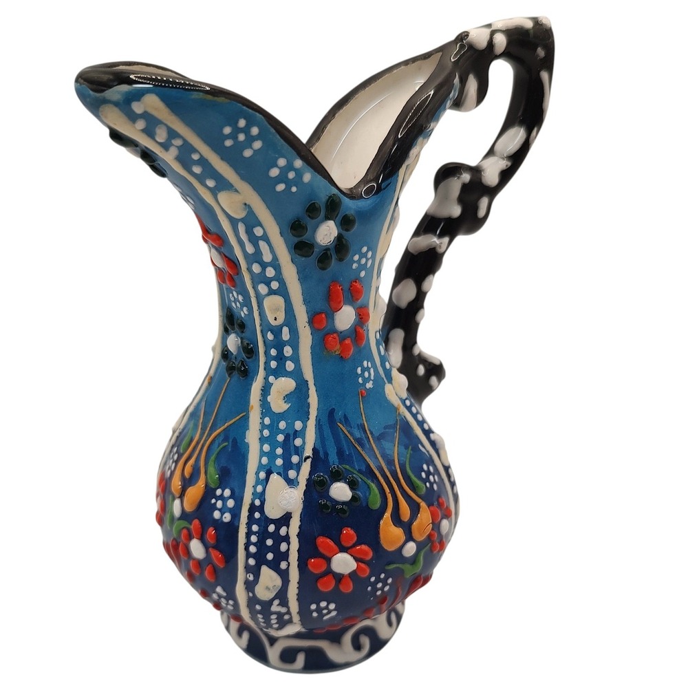 Handmade Turkish Pitcher Ceramic Small Colorful Floral Hand Painted SEE‎